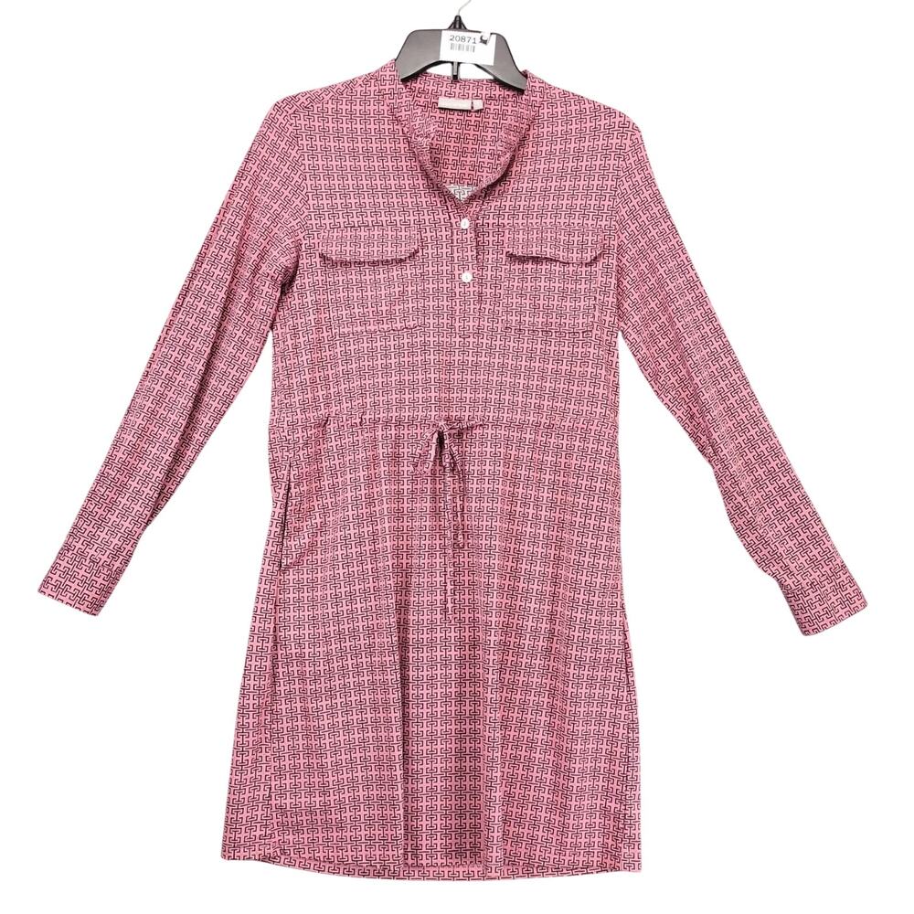 Ellie Kai Pink‎ Geometric Shirt Dress Sz 2 Scuba Fabric Drawstring Waist Pockets